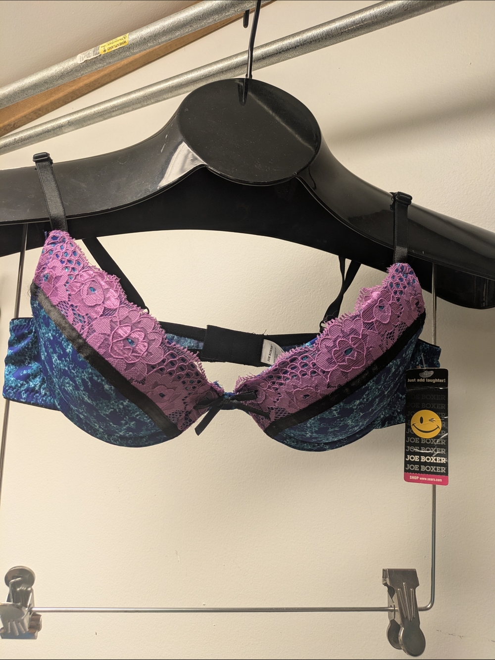 Joe Boxer 34A  Purple Lace Push-Up Bra with Teal Pattern New